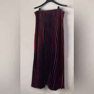 Impressions Red Pleated Midi Skirt for Cocktail, L NWOT